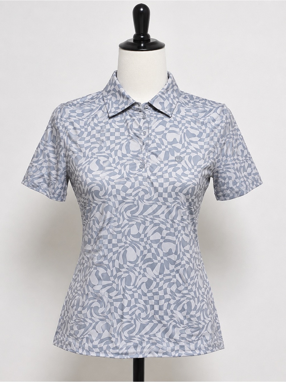 G/FORE Women's Short Sleeve Button-Down Polo in Light Gray Swirl Print